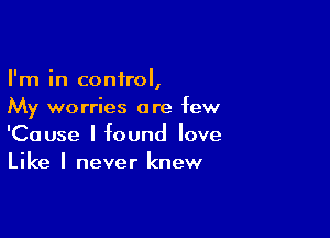 I'm in control,
My worries are few

'Cause I found love
Like I never knew