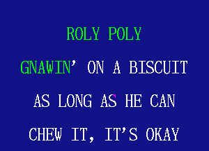 ROLY POLY
GNAWIW ON A BISCUIT
AS LONG AS HE CAN
CHEW IT, ITS OKAY