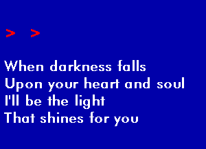 When darkness falls

Upon your heart and soul
I'll be the light

That shines for you