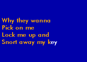 Why they wanna
Pick on me

Lock me up and
Snort away my key