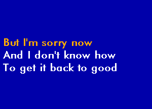 But I'm sorry now
And I don't know how

To get it back to good