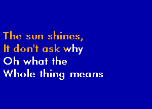 The sun shines,
It don't ask why

Oh what the
Whole thing means