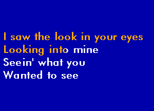 I saw the look in your eyes
Looking into mine

Seein' what you
Wanted to see