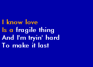 I know love
Is a fragile thing

And I'm tryin' hard
To make it last