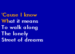 'Cause I know
What it means

To walk along

The lonely
Street of dreams