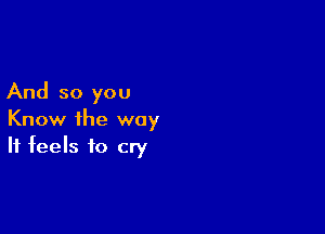 And so you

Know the way
It feels to cry