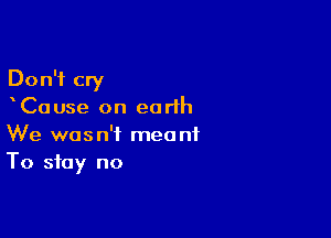 Don't cry
Cause on earth

We wasn't meant
To stay no