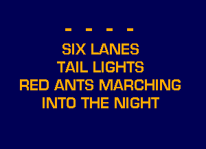 SIX LANES
TAIL LIGHTS

RED ANTS MARCHING
INTO THE NIGHT