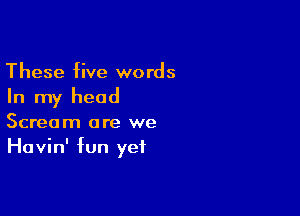 These five words
In my head

Scream are we
Havin' fun yet