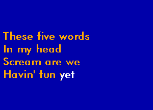 These five words
In my head

Scream are we
Havin' fun yet