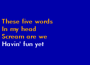 These five words
In my head

Scream are we
Havin' fun yet