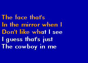 The face Ihai's
In the mirror when I

Don't like what I see
I guess that's iusf
The cowboy in me