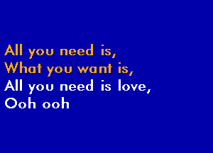 All you need is,
Whai you want is,

All you need is love,

Ooh ooh
