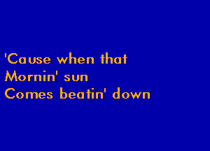 'Ca use when that

Mornin' sun
Comes beatin' down