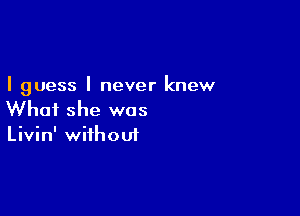 I guess I never knew

What she was
Livin' without