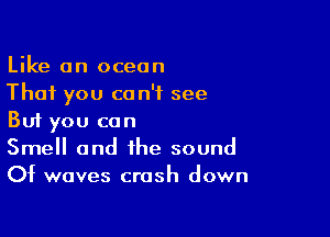 Like an ocean
That you can't see

But you can
Smell and the sound
Of waves crash down