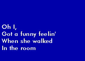 Oh I,

Got a funny feelin'
When she walked

In the room