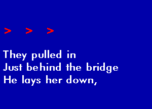 They pulled in
Just behind the bridge
He lays her down,