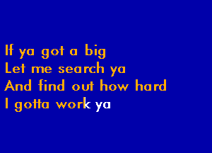 If ya got a big
Let me search yo

And find out how hard
I gotta work ya