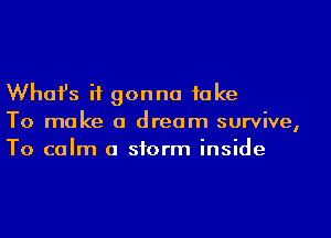 Whafs it gonna take
To make a dream survive,
To calm a storm inside