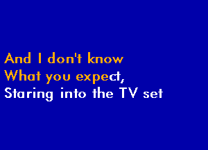 And I don't know

What you expect,
Staring into the TV set