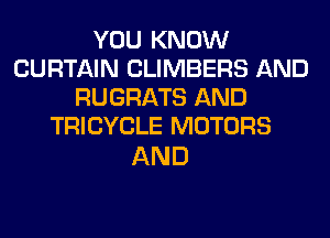 YOU KNOW
CURTAIN CLIMBERS AND
RUGRATS AND
TRICYCLE MOTORS

AND