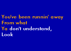 You've been runnin' away
From what

Ya don't understand,

Look