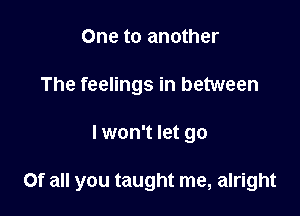 One to another
The feelings in between

I won't let go

or all you taught me, alright