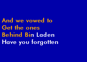 And we vowed to
Get the ones

Behind Bin Laden

Have you forgotten