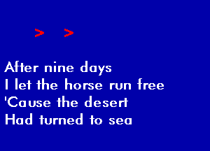 After nine days

I let the horse run free
'Cause the desert
Had turned to sea