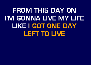FROM THIS DAY ON
I'M GONNA LIVE MY LIFE
LIKE I GOT ONE DAY
LEFT TO LIVE
