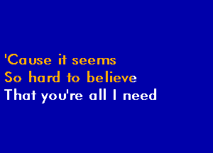 'Ca use it seems

So hard to believe
That you're all I need