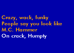 Crazy, wock, funky
People say you look like

M.C. Hammer
On crack, Humpiy