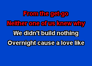 From the get-go
Neither one of us knew why

We didn't build nothing
Overnight cause a love like