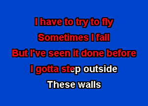 I have to try to fly
Sometimes I fall
But I've seen it done before

I gotta step outside
These walls