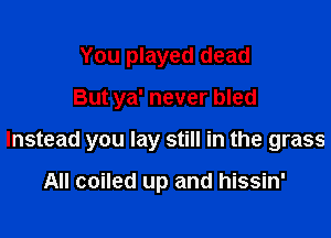 You played dead

But ya' never bled

Instead you lay still in the grass

All coiled up and hissin'