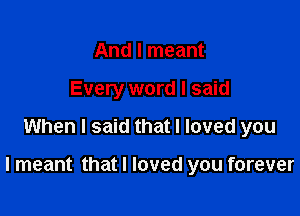 And I meant
Every word I said

When I said that I loved you

I meant that I loved you forever