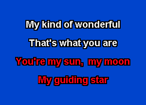 My kind of wonderful

That's what you are
You're my sun, my moon

My guiding star