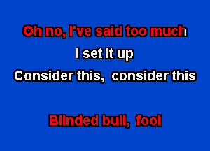 Oh no, I've said too much
I set it up

Consider this, consider this

Blinded bull, fool