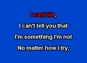 I can't lie,

I can't tell you that

I'm something I'm not

No matter how I try,