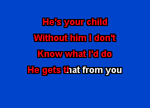 He's your child
Without him I donT

Know what I'd do

He gets that from you