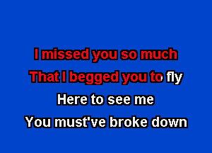 lmissed you so much

That I begged you to fly

Here to see me
You must've broke down