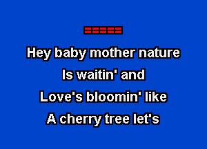 Hey baby mother nature

Is waitin' and
Love's bloomin' like
A cherry tree let's