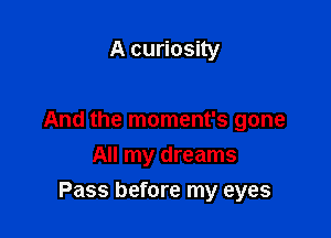 A curiosity

And the moment's gone

All my dreams
Pass before my eyes