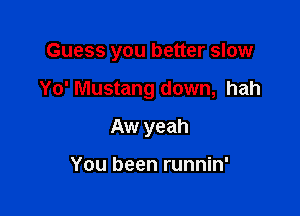 Guess you better slow

Yo' Mustang down, hah
Aw yeah

You been runnin'