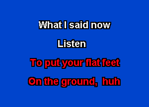 What I said now
Listen

To put your flat feet

On the ground, huh