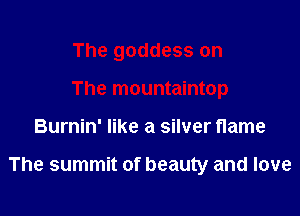 The goddess on
The mountaintop

Burnin' like a silver name

The summit of beauty and love