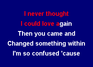 I never thought

I could love again

Then you came and
Changed something within
I'm so confused 'cause