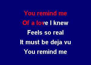 You remind me
Of a love I knew
Feels so real

It must be deja vu

You remind me