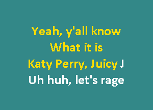 Yea h, y'all know
What it is

Katy Perry, Juich
Uh huh, let's rage